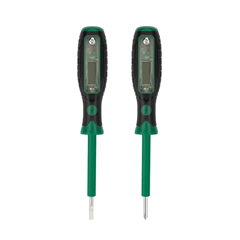 Slotted and Phillips high‑torque electrician‑specific smart voltage tester screwdriver with bright multi‑color light, breakpoint detection, and durable construction.